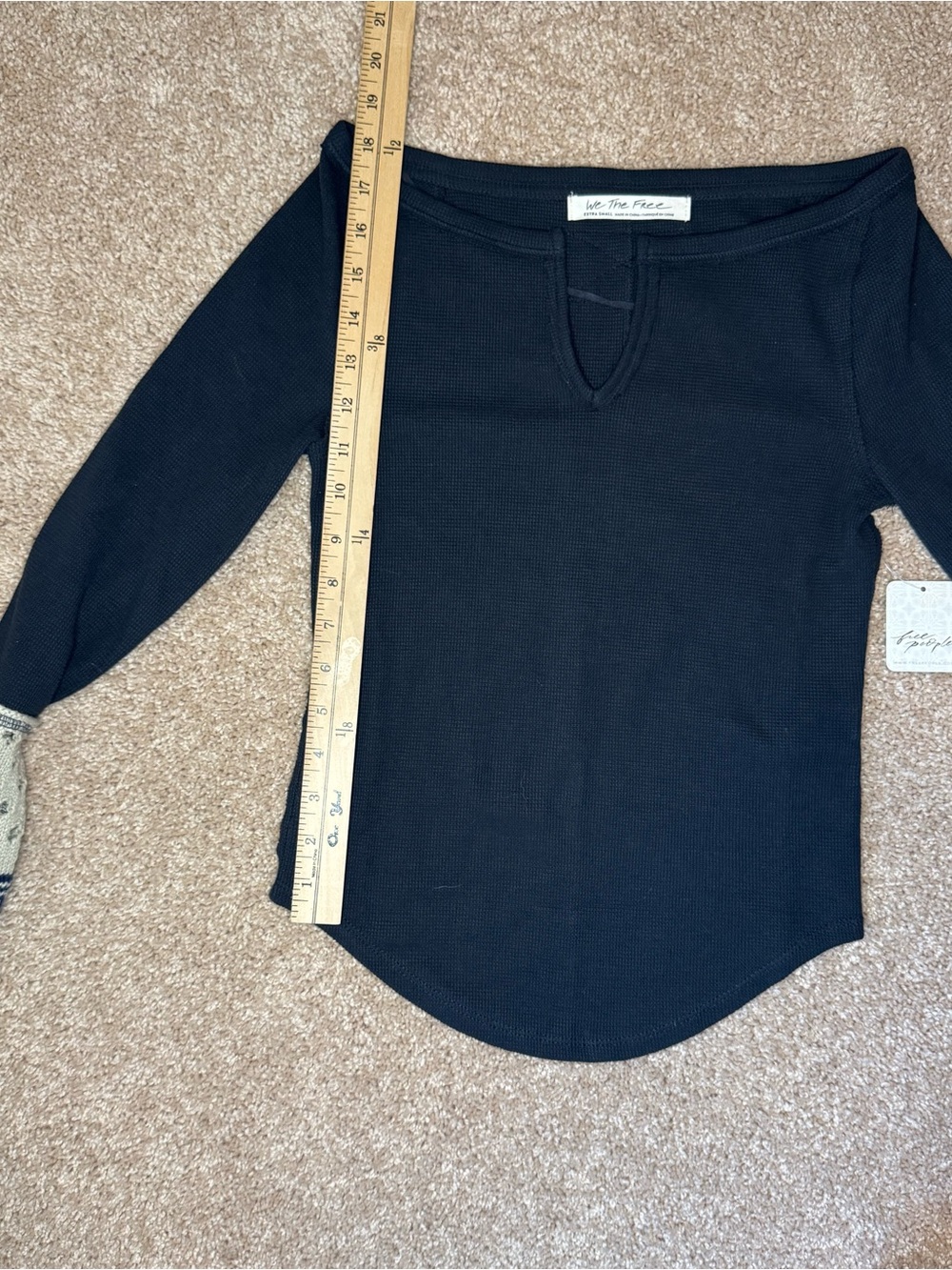 Free People Cozy Craft Cuff Thermal Top SizeXS Black Boatneck Waffle Knit Grunge - Picture 7 of 14